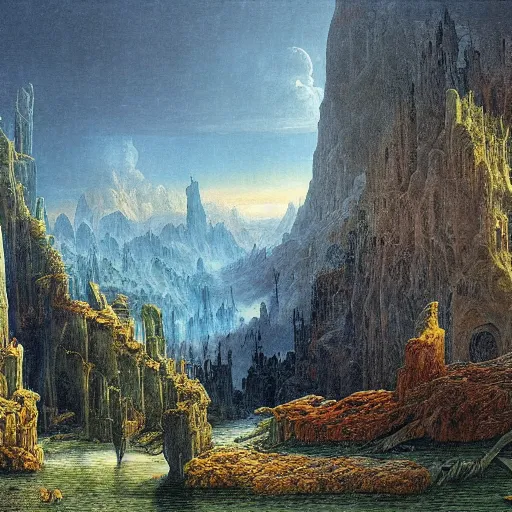 Prompt: A beautiful highly detailed matte painting of a fantasy landscape, hyper-detailed, colorful, complex, super intricate, masterpiece, epic, by Caspar Friedrich