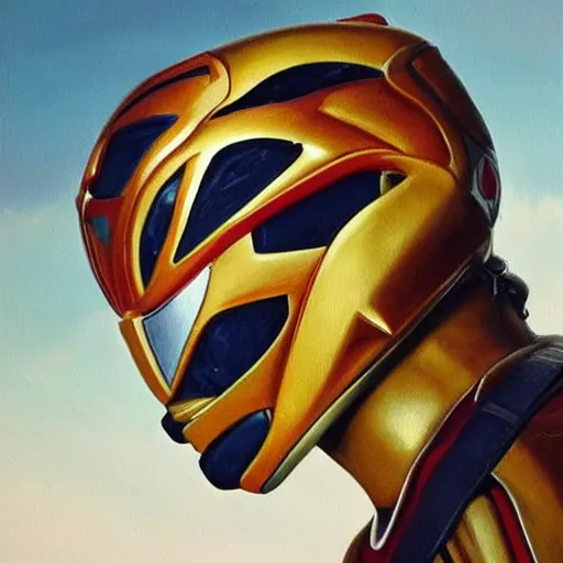 Image similar to a realistic painting by Raffaello Sanzi Power Rangers helmet, based on a puma, Inca themed smooth,Sharp focus, fanart best Artstation