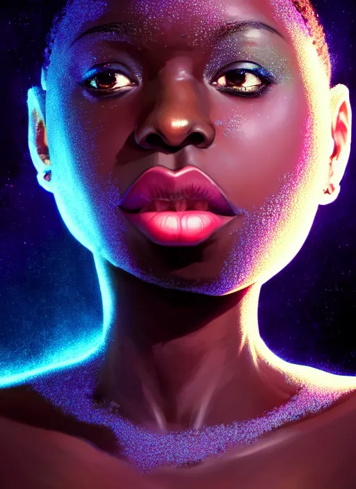 Prompt: black girl wearing a dress made of milky way, full body, occlusion shadow, specular reflection, rim light, unreal engine, artgerm, artstation, art by hiroaki samura and ilya kuvshinov and ossdraws, intricate, highly detailed 8 k, cosmic horror illustration, extremely beautiful shape of face and body