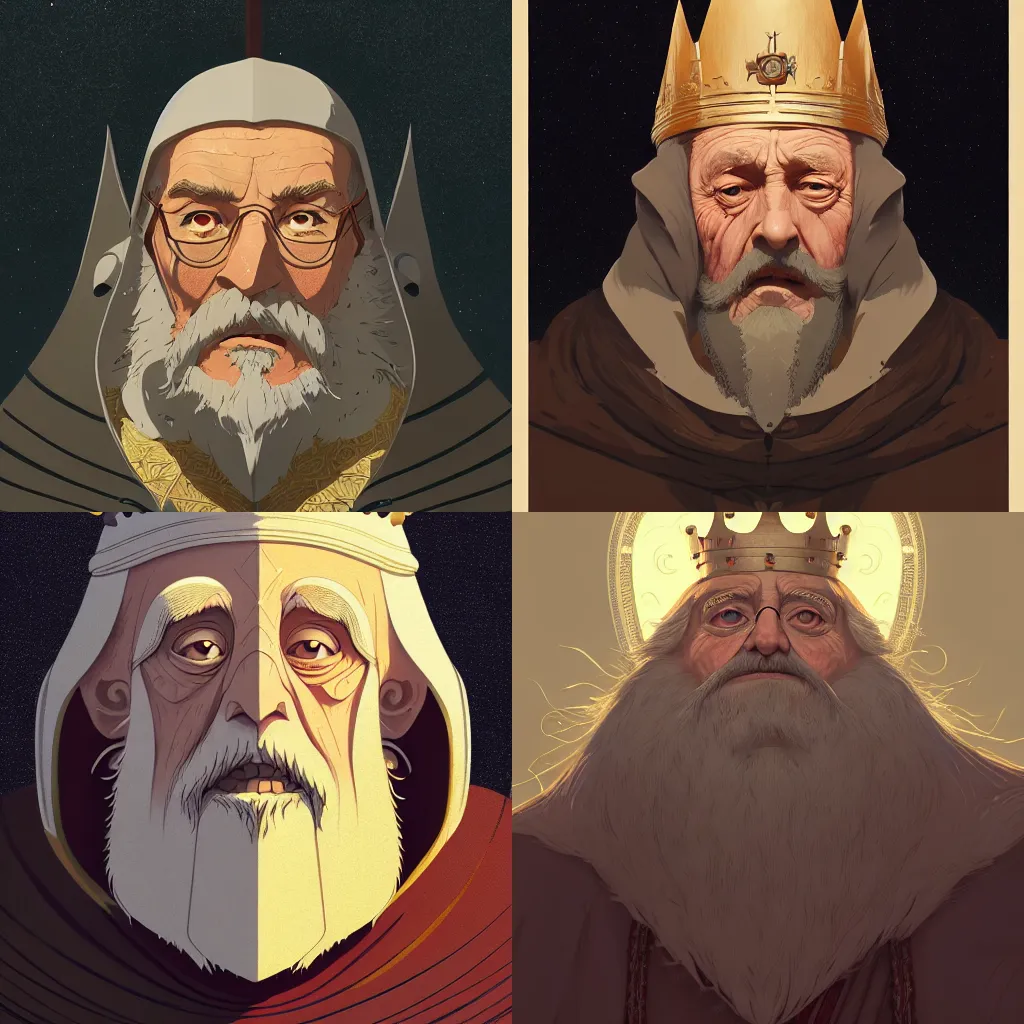 Prompt: portrait of a medieval old king, artstation, elegant, highly detailed, digital painting, concept art, smooth, sharp focus, illustration, art by studio ghibli and fujita goro and victo ngai and atey ghailan and tom whalen, 8 k