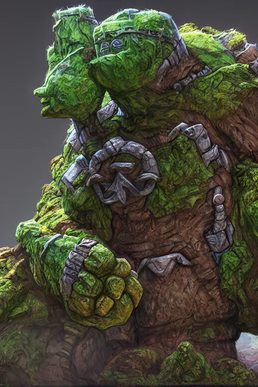 Image similar to zelda fantasy art giant golem troll wood rock greeble gemstone, global illumination ray tracing hdr fanart arstation by sung choi and eric pfeiffer and gabriel garza and casper konefal