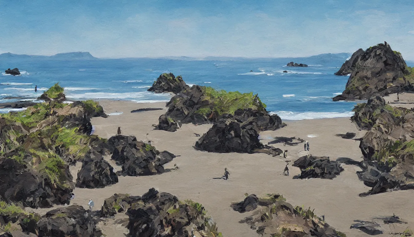 Prompt: oregon beach, architectural digest, japanese artist