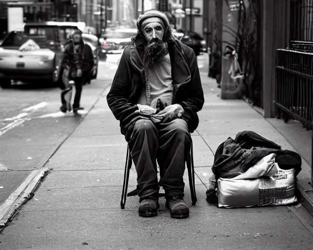 Image similar to a beautiful handsome homeless man in new york city. he is actually god in disguise.