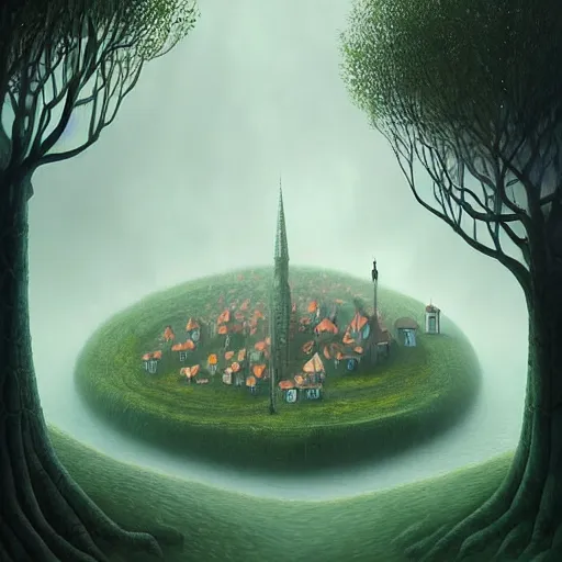 Image similar to gediminas pranckevicius nordic city surrounded by forest in the style of a dnd painting, matte painting, dungeons and dragons, wizards of the coast