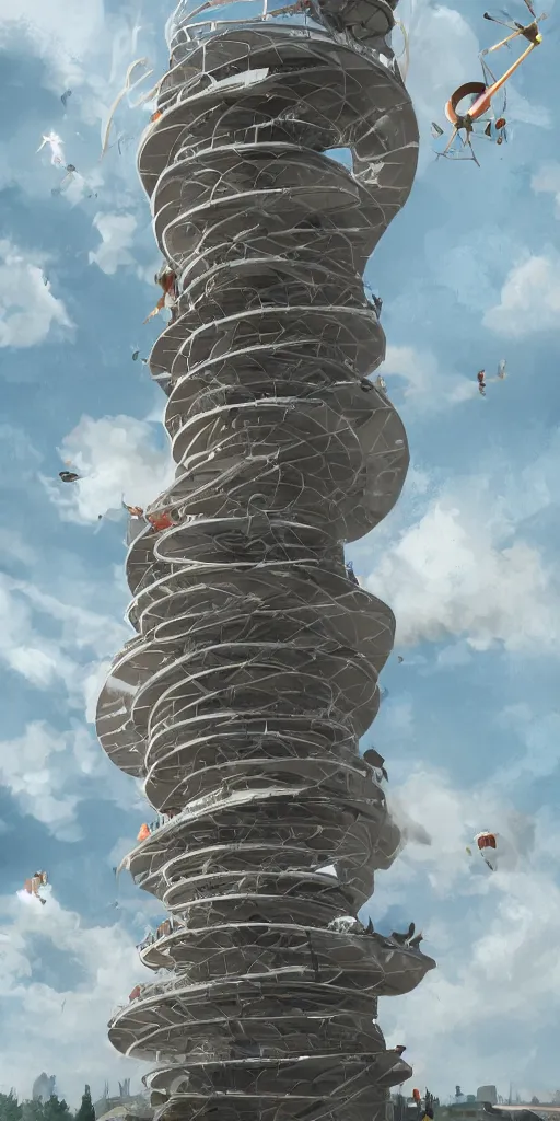 Image similar to concept art of a never - ending tower spiralling into the air