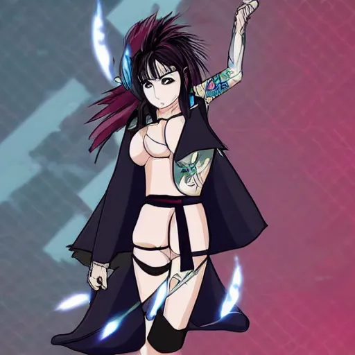 Image similar to a anime goddess dressed like a punk/martial artist