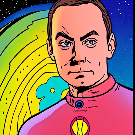 Image similar to sheldon cooper retro minimalist portrait by jean giraud, moebius starwatcher comic, 8 k