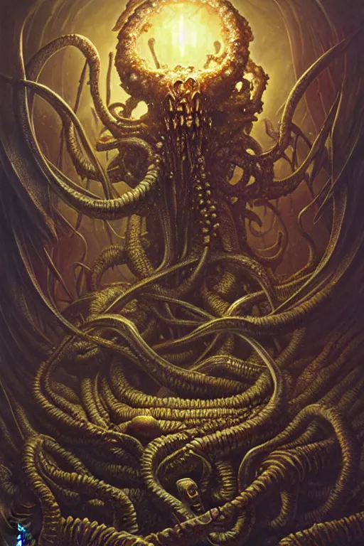 Prompt: elder god cereal by anna podedworna, ayami kojima, greg rutkowski, giger, maxim verehin