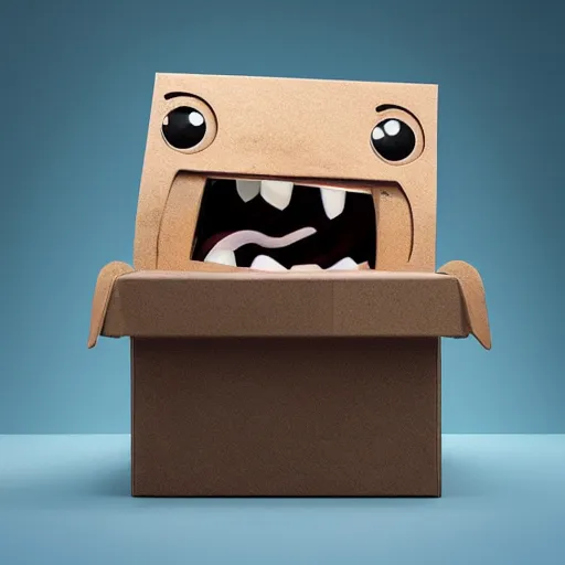 Image similar to cute monster in a box by Greg Rutkowski, product photography, centered, studio lightning