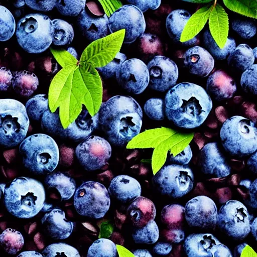 Image similar to artistic medium close-up render of blueberry bushes in a forest. Digital art. 4K. Trending on artstation. Highly detailed. Nature Artistic. Rustic. Nordic