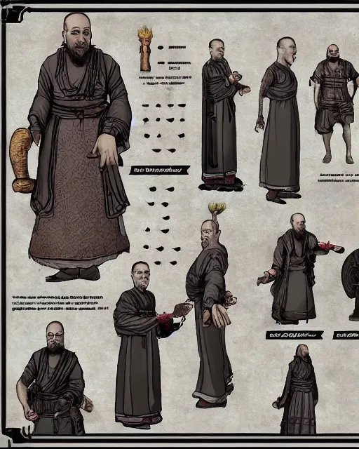 Prompt: monk, character reference sheet