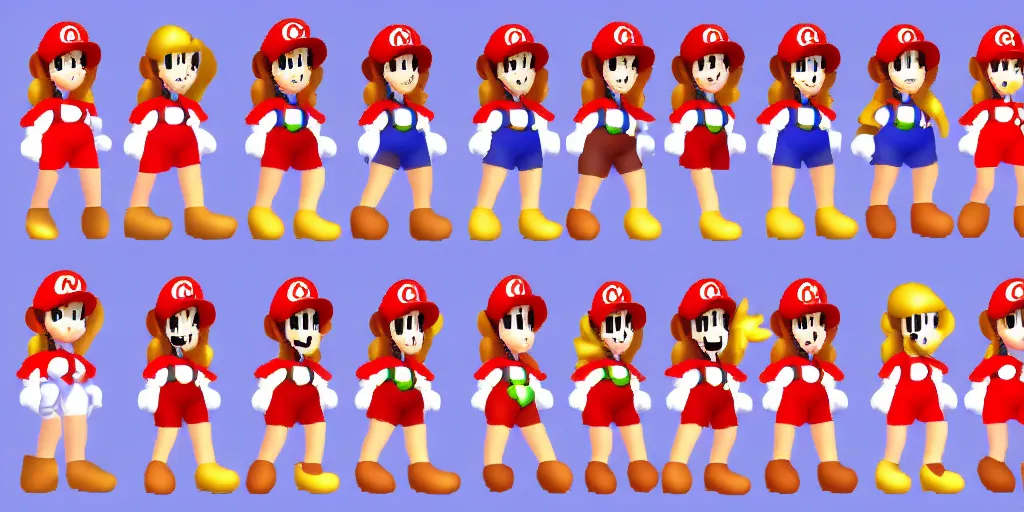 Image similar to sprite sheet of a girl character in mario