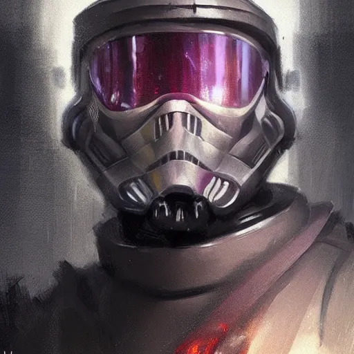 Image similar to concept art of a portrait by greg rutkowski, a soldier of the eternal empire wearing purple and white tactical gear, star wars expanded universe, smooth, sharp focus, artstation hq.