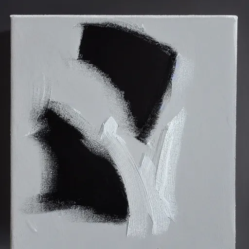 Image similar to a minimalistic impasto painting, a single large brush stroke of heavy thick white paint on a black canvas