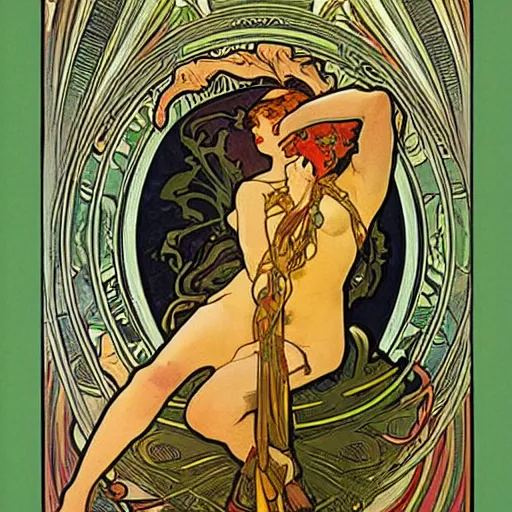 Image similar to rightous fury by alphonse mucha