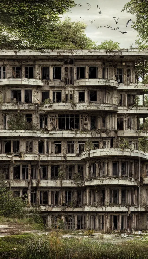 Prompt: a beautiful hyperdetailed rendering of city abandoned urbex nature ranch building architecture unfinished building by adolf loos, junglepunk nature lake, archdaily, wallpaper, highly detailed, trending on artstation.