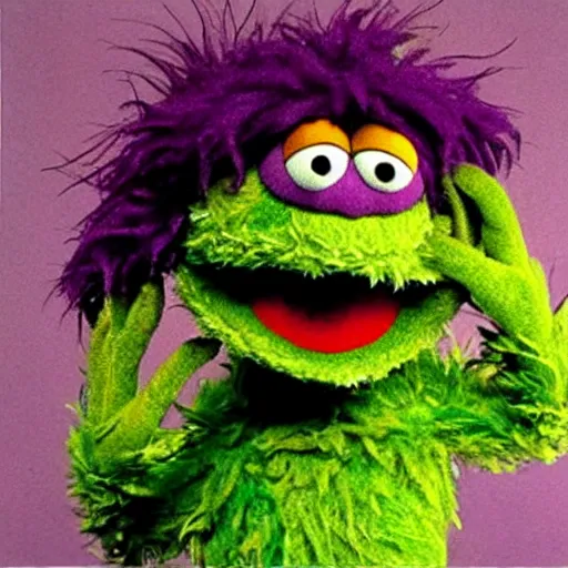 Prompt: “ a still of weed monster muppet from a violent muppet show from 1 9 8 0 ”