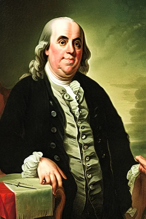 Prompt: a professional state portrait of benjamin franklin as the prime magistrate of hawaii
