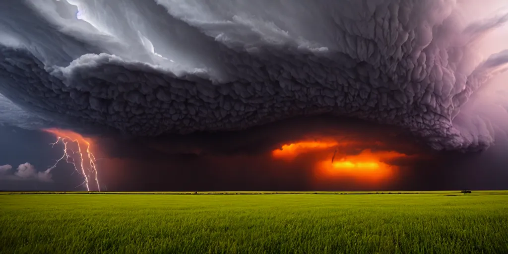 A Supercell Storm Dark And Brooding Far Away In The 