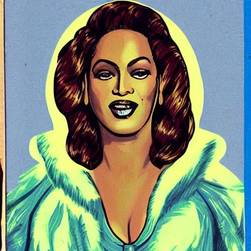 Prompt: “Beyoncé portrait, color vintage magazine illustration 1950”