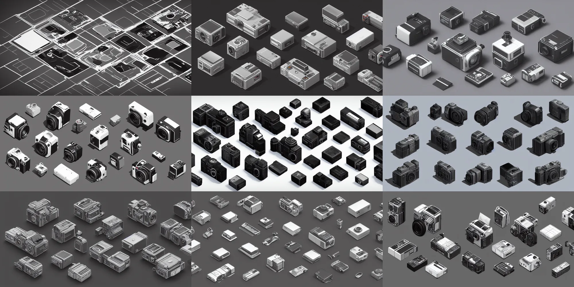 Prompt: Isometric 3d octane render of film camera icons