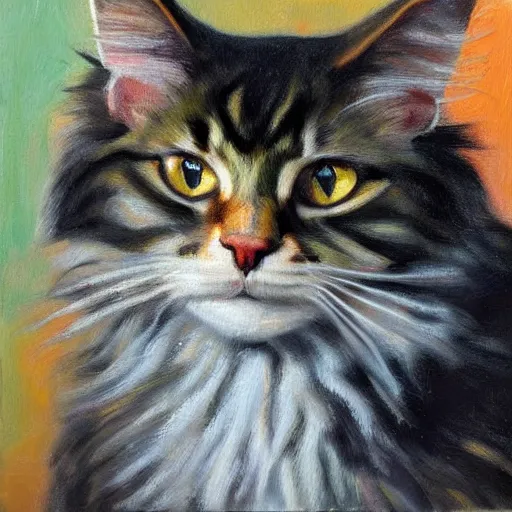 Image similar to Portrait Oil Painting Thick-Strokes of a photogenic Maine-Coon wearing a sombrero sombrero sombrero