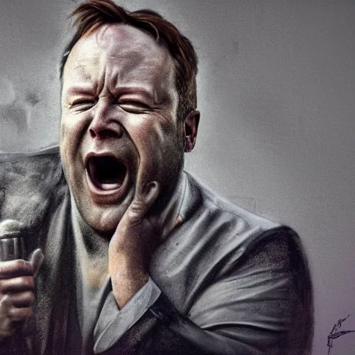 Prompt: hyperrealistic mixed media image of alex jones from info wars screaming in a public park, stunning 3 d render inspired art by istvan sandorfi and greg rutkowski, perfect facial symmetry, realistic, highly detailed attributes and atmosphere, dim volumetric cinematic lighting, 8 k octane extremely hyper - detailed render, post - processing, masterpiece,