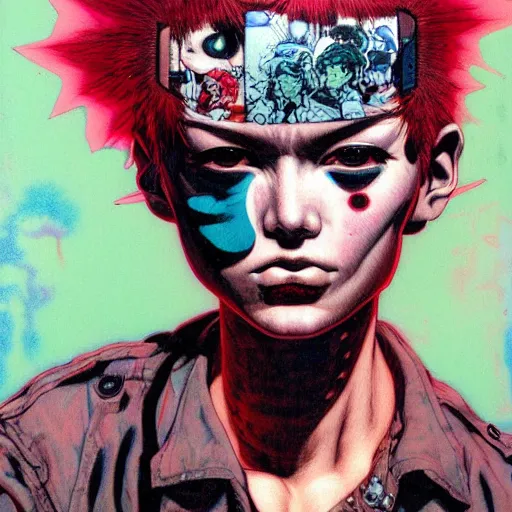 Image similar to punk portrait soft light painted by james jean and katsuhiro otomo and erik jones, inspired by akira anime, smooth face feature, intricate oil painting, high detail illustration, sharp high detail, manga and anime 1 9 9 9