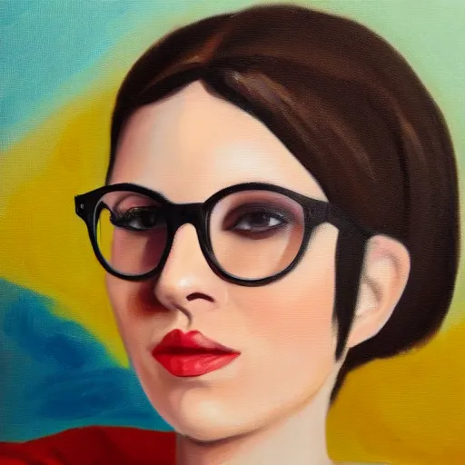 Prompt: oil painting portrait of beautiful women with large hipster nerdy glasses, 4k