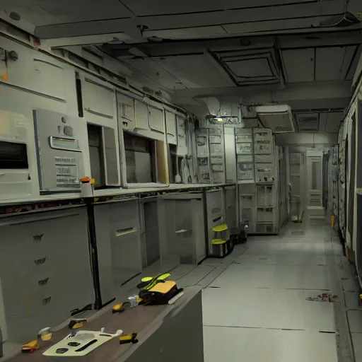 Prompt: secret experiments room inside a big lab, nuclear waste, highly detailed, hd, unreal engine, mirror's edge + i, robot