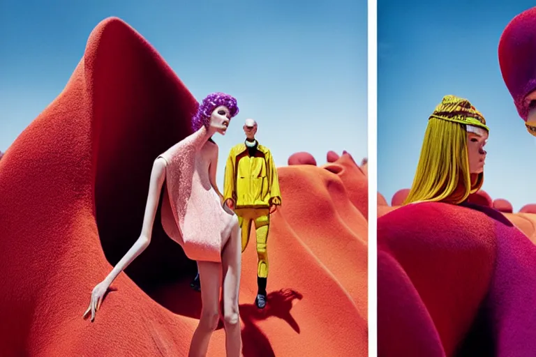 Prompt: fashion editorial photography in a world inspired by jean giraud moebius and geoff darrow photographed by benjamin vnuk