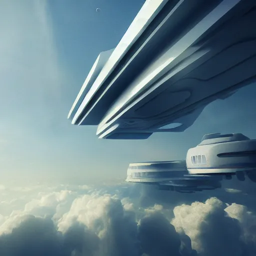 Prompt: A city in the clouds, white, futuristic, High Quality, houses, buildings, clouds, wind, spaceships flying, bright image by Greg Rutkowsky trending on Artstation