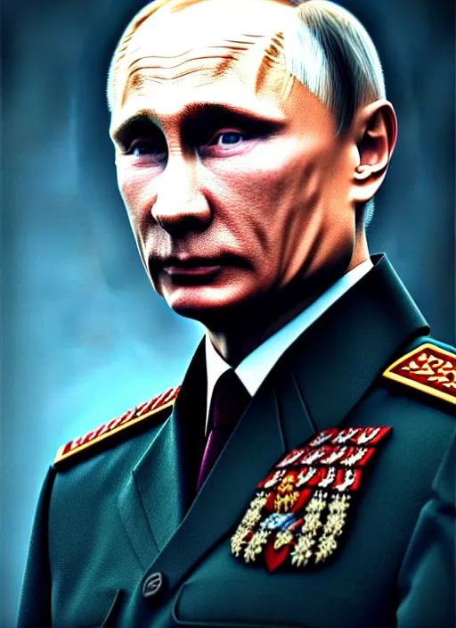 Image similar to photo of vladimir putin as a kremlin dictator in the style of stefan kostic, realistic, half body shot, sharp focus, 8 k high definition, insanely detailed, intricate, elegant, art by stanley lau and artgerm, foggy backgeound