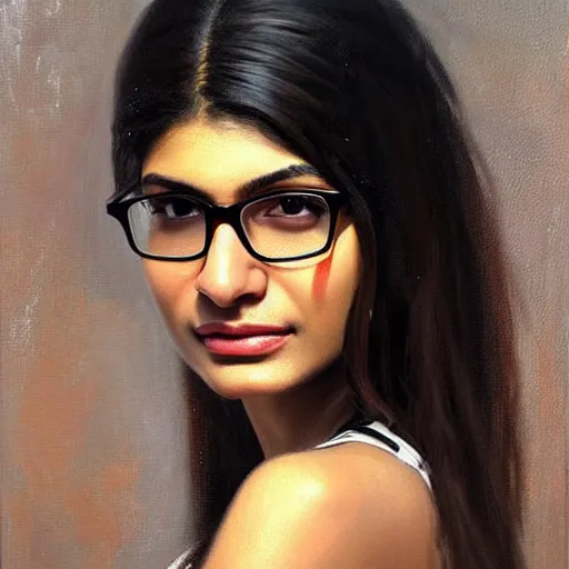 Image similar to beautiful painting an gorgeous of mia khalifa, oil painting, art by ruan jia