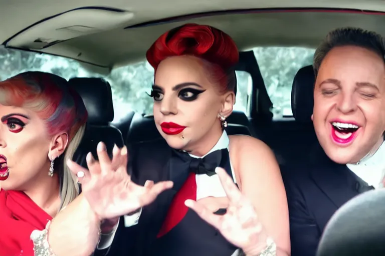 Image similar to lady gaga and judy garland in carpool karaoke, lady gaga, judy garland, red weapon 8 k s 3 5, cooke anamorphic / i lenses, highly detailed, cinematic lighting