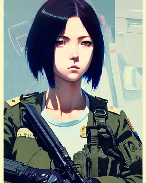 Image similar to girl wearing tactical gear, very anime, fine - face, audrey plaza, realistic shaded perfect face, fine details. anime. realistic shaded lighting poster by ilya kuvshinov katsuhiro otomo ghost - in - the - shell, magali villeneuve, artgerm, jeremy lipkin and michael garmash and rob rey