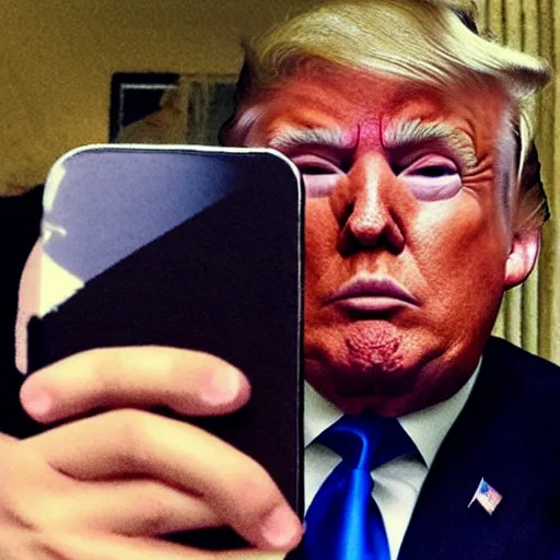 Prompt: Donald trump accidentally taking a selfie but squinting because it flashed