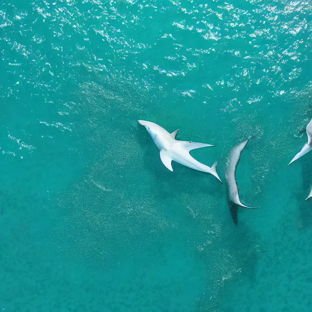 Image similar to looking down at thousands of hammerhead sharks, sharp focus, octane render