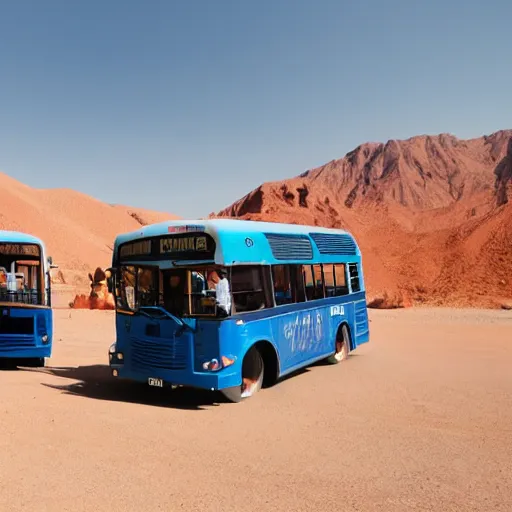 Prompt: Blue bus transformer fight in a desert