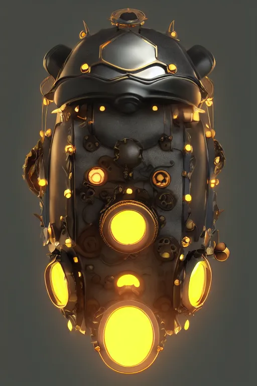 Image similar to steampunk mask minimalist fantasy art robot ninja helmet, global illumination ray tracing hdr fanart arstation by sung choi and eric pfeiffer and gabriel garza and casper konefal radiating a glowing aura