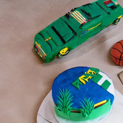 Prompt: basketball cake, photorealistic, close up