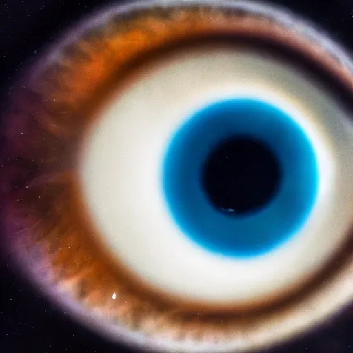 Prompt: close - up macro photo of an eye with space inside it