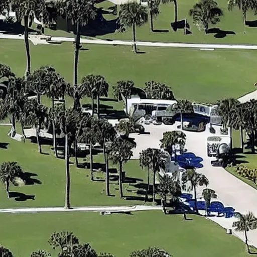 Image similar to mar-a-lago, multiple fbi agents carrying boxes, police tape, police suburbans