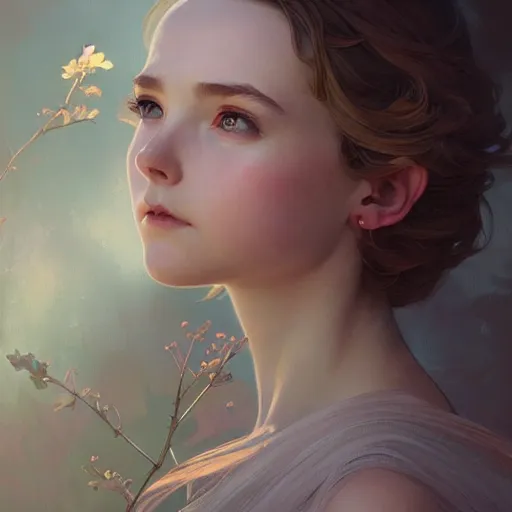 Prompt: beautiful natural McKenna Grace, intricate, elegant, highly detailed, digital painting, artstation, concept art, smooth, sharp focus, illustration, art by artgerm and greg rutkowski and alphonse mucha and loish and WLOP