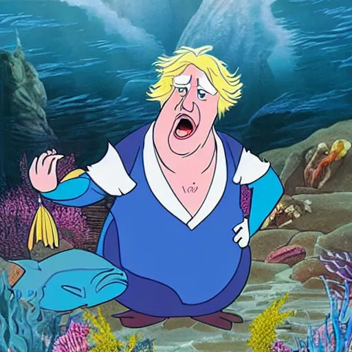 Prompt: boris johnson as ursula from the little mermaid, disney, cartoon,