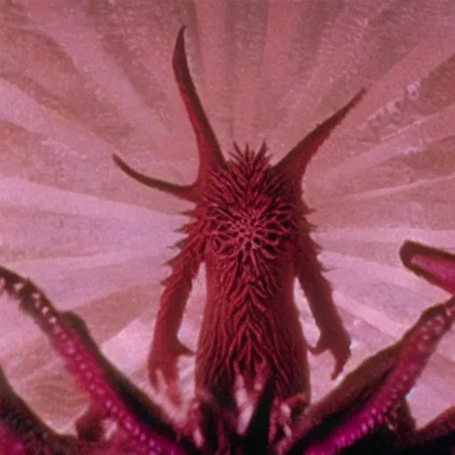 Image similar to a filmstill of pulgasari, kaiju starfish, in the style of suspiria ( 1 9 7 7 )