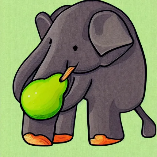 Image similar to an elephant holding an avocado with its trunk, realistic,