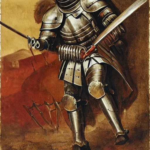 Image similar to a picture of a knight wielding a machine gun