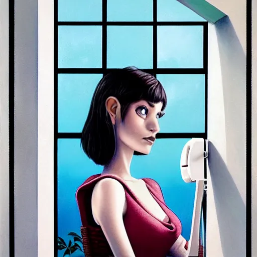 Image similar to Lofi portrait at a window, Pixar style by Stanley Artgerm and Tom Bagshaw and Tristan_Eaton and Tim Burton