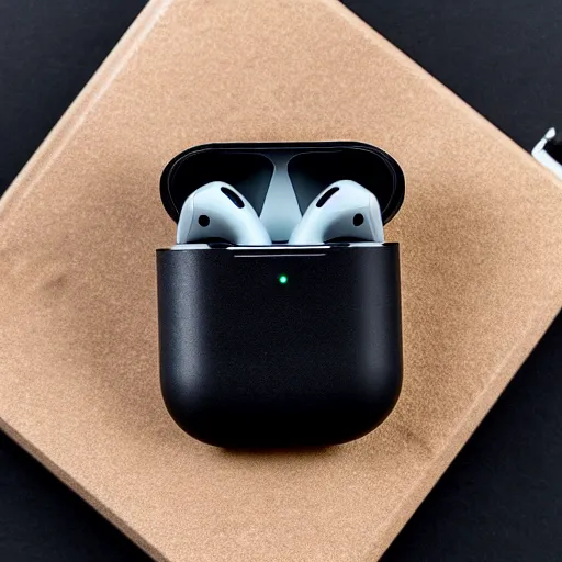 Image similar to black airpods pro case with marshmallow design on the case, studio, product photo